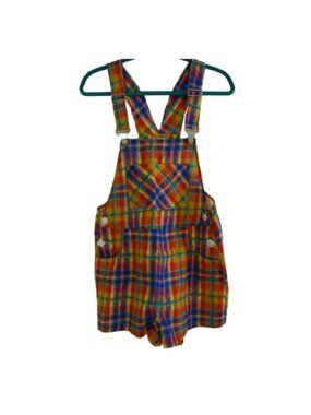 NEW We Wore What Rainbow Plaid Linen Short Romper Sz S That Girl